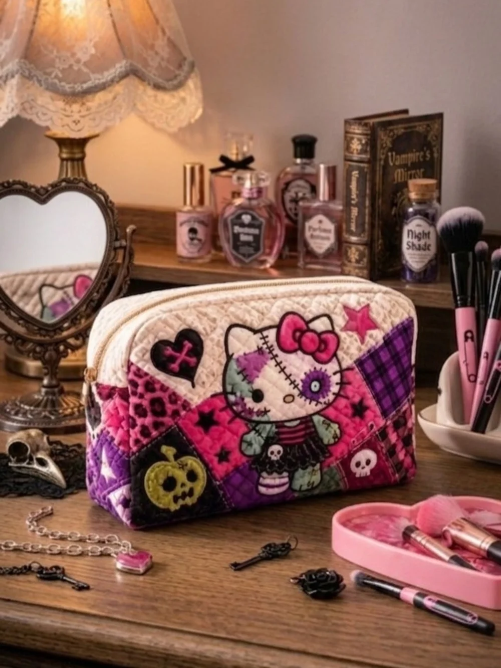Sanrio Hello Kitty Zombie Pop Art Quilted Cosmetic Large Bag 11x4x6 NWT